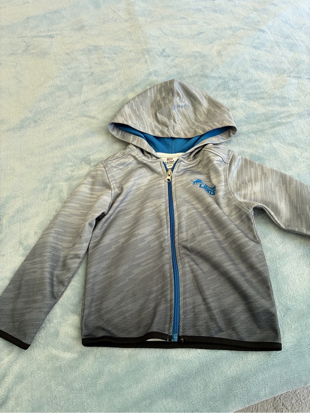 NFL Detroit Lions  Gray Zip-Up Hoodie with Blue Accents 4t
